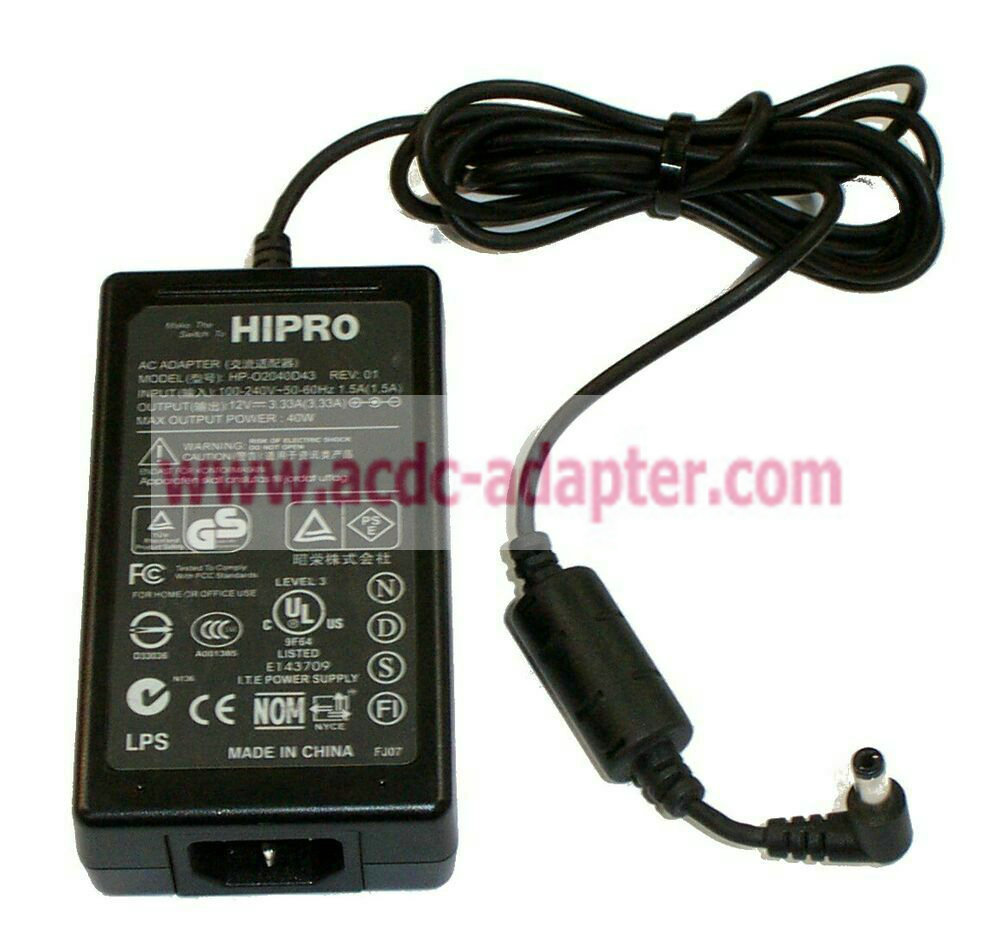 New HIPRO HP-02040D43 50-14000-148R 12V 3.33a AC Power Adapter